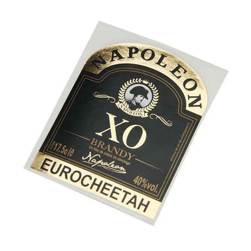 Close-up of premium custom wine label texture showing high-quality gold foil printing detail