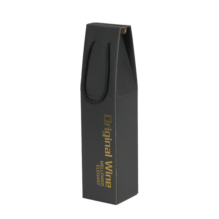 Matte Black Wine Packaging Box with Oval Cutout and Gold Foil Details