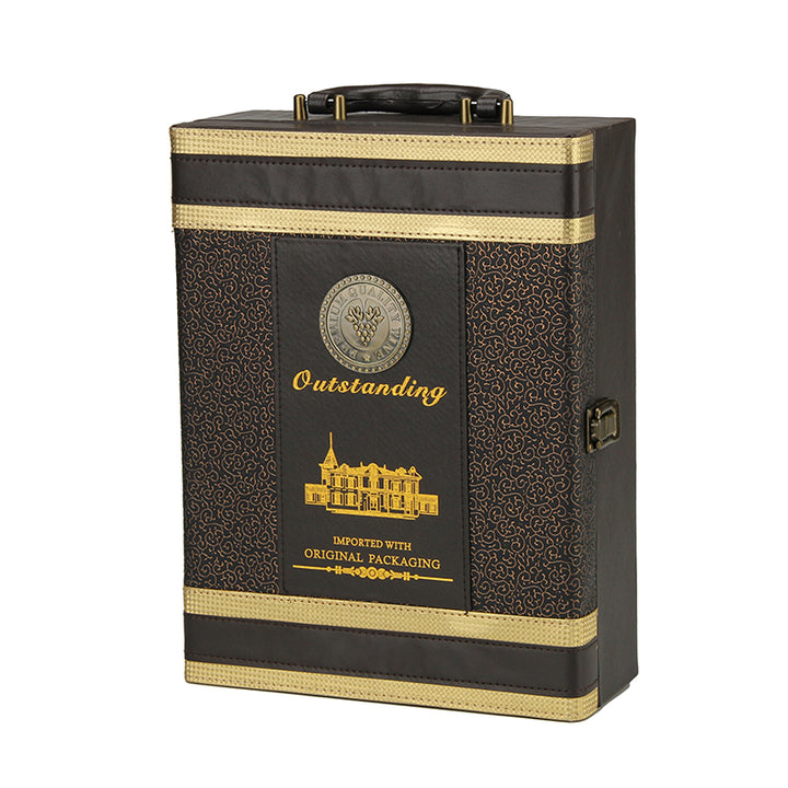 Custom Wine Gift Box 2 Bottles with Embossed Pattern and Gold Stamping Details