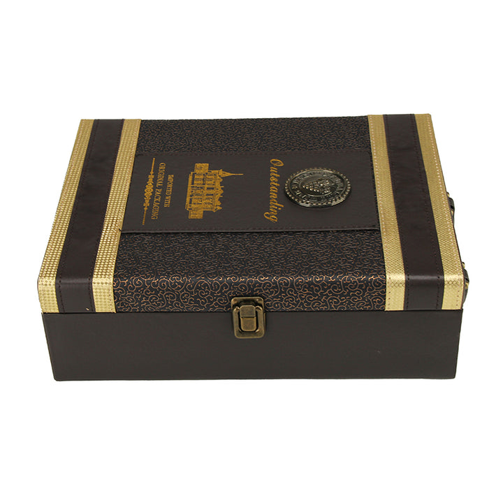 Custom Wine Gift Box 2 Bottles with Embossed Pattern and Gold Stamping Details