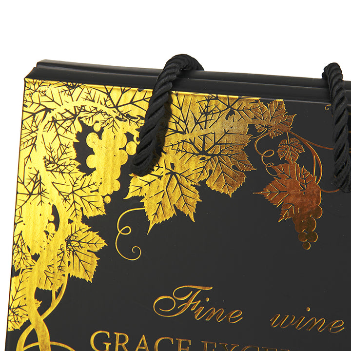 Black Wine Gift Box 2 Bottles with Window and Rope Handle