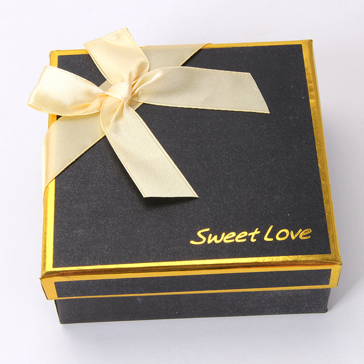 Black Square Chocolate Gift Box With Gold Ribbon and Compartments