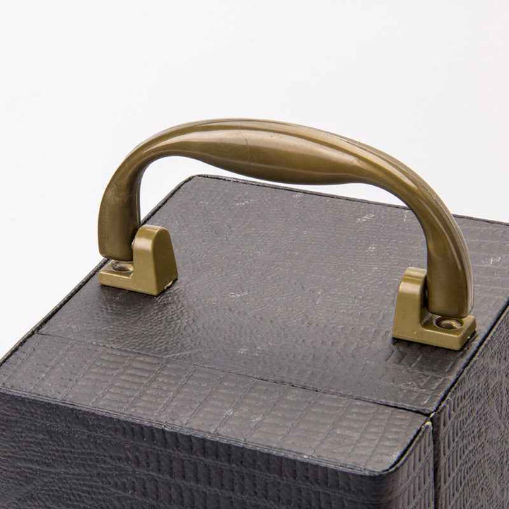 Classic Black Textured Leather Wine Box with Handle
